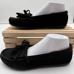 Minnetonka‎ Moccasin 400 Women Black Kiltie Loafers Hard Sole Leather Shoes 8.5